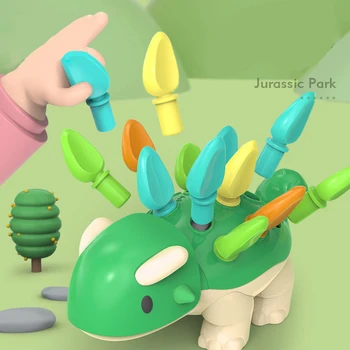 Сортер с динозаврами Монтессори, развивающие игрушки, тренирующие мелкую моторику рук и глаз, игра в укладку вставок Изображение