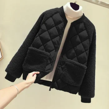 Пальто для женщин 2023, осенне-зимние куртки из искусственной шерсти ягненка для женщин, пальто на молнии со стоячим воротником Изображение