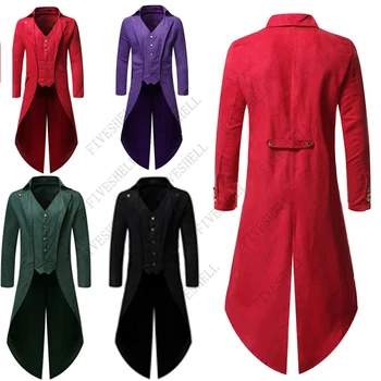 2023 Мужское пальто в готическом стиле стимпанк, ретро мужское платье с ласточкиным хвостом, Средневековый Костюм для косплея на Хэллоуин, Сценический банкетный мужской костюм Изображение
