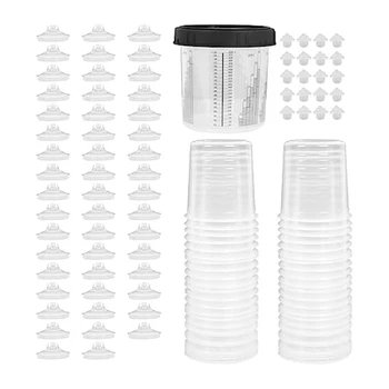 Система наполнения стакана краскопультом и крышки, как показано, Пластиковые 50 крышек, 50 вкладышей, 1 Жесткая чашка с удерживающим кольцом и 20 уплотнительных пробок для чашек Изображение