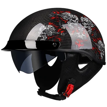 Одобренный В Горошек Ретро Винтажный Мотоциклетный шлем из углеродного волокна с половиной Лица С открытым лицом Casco De Moto Rbike Capacete Moto Jet Men Изображение