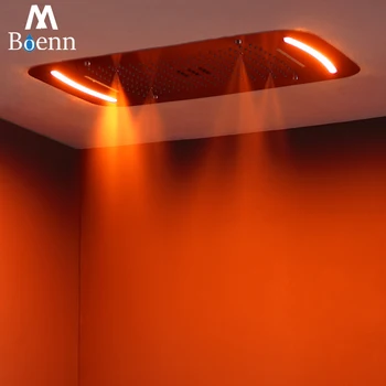 Встроенная Потолочная Большая Душевая головка для ванной Комнаты Со светодиодной подсветкой, сенсорный экран, Дождевая насадка для душа, Водопад, туманный, Пузырьковый душ Изображение