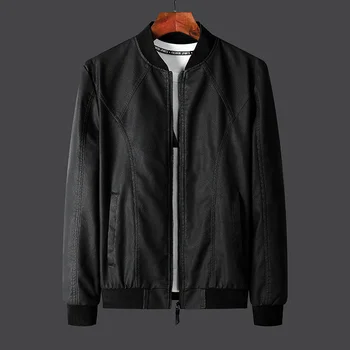 Мужские деловые куртки, кожаная приталенная куртка-бомбер из искусственной кожи, мужские мотоциклетные повседневные мужские пальто jaqueta masculina Изображение