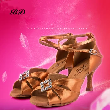 Женская обувь для спортивных танцев Со стразами Ручной работы BD 258, Обувь для бальных танцев, Обувь для латиноамериканских танцев, Обувь для студенток, Сандалии на высоком каблуке Изображение
