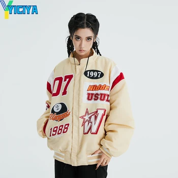 Куртка YICIYA, пальто, бомбер, женская новая верхняя одежда, университетские бейсбольные куртки y2k, винтажное американское мотоциклетное пуховое пальто оверсайз Изображение