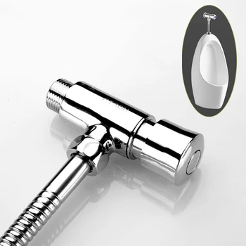 Латунный кнопочный клапан для смыва писсуара в туалете С полированным хромом, Клапан для задержки мочи В ванной, Самозакрывающийся клапан для смыва мочи Изображение