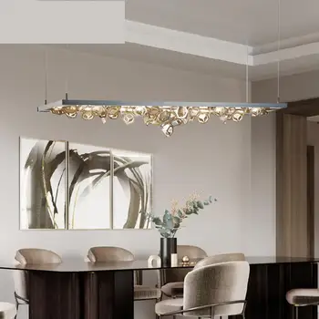Креативная скандинавская постмодернистская модель комнаты, бар, светодиодная люстра, дизайнерский ресторан, украшение для кабинета, листовая лампа из нержавеющей стали Изображение