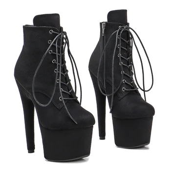 Женские ботинки на платформе 17 см/7 дюймов, вечерние туфли на высоком каблуке, обувь для танцев на шесте Изображение