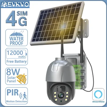 EVKVO 5MP 4G Солнечная Наружная камера, Батарея 12000 мАч, Обнаружение человека, Wi-Fi, PTZ-камера, Цветное Ночное видение Изображение
