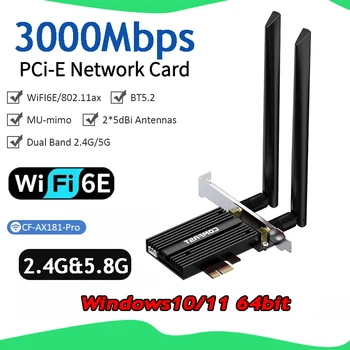 3000 Мбит/с Двухдиапазонная Беспроводная карта WiFi 6 2,4 G и 5,8 G Сетевая карта Ethernet PCI Express 802.11AX Bluetooth 5,2 для ПК с Windows 10/11 Изображение