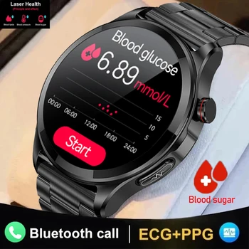 2023 Новое Точное Измерение уровня глюкозы в крови ЭКГ + PPG Смарт-Часы Мужские с Полным Сенсорным Экраном Bluetooth Вызов Монитор Здоровья Спортивные Умные Часы Изображение