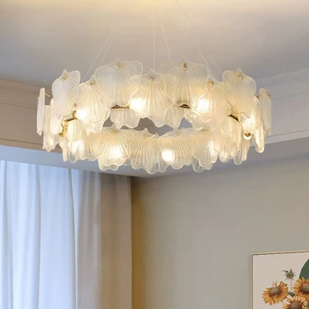 Светодиодная люстра AiPaiTe со стеклянным лепестковым абажуром, украшение дома, для гостиной, потолочная люстра в столовой. Изображение