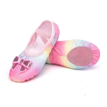 Блестящая радужная градиентная детская танцевальная обувь с мягкой подошвой 