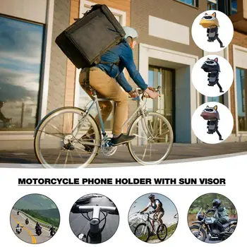 Держатель для телефона для мотоцикла с солнцезащитным козырьком, регулируемый Универсальный, вращающийся на 360 Градусов, Водонепроницаемый, ветрозащитный Держатель для телефона для велосипеда с диагональю 4,7-7,2 Дюйма Изображение