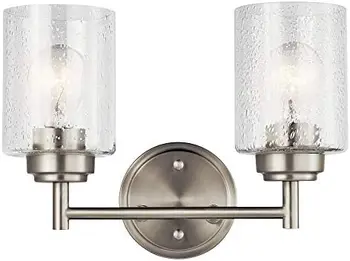 21,5-дюймовый светильник для туалетного столика из матового никеля, 3-ламповый переходный светильник для ванной комнаты с прозрачным затравленным стеклом. (21,5 