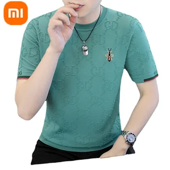2023 Xiaomi YOUPIN Ice Silk, высокоэластичная трикотажная футболка Для мужчин, приятная для кожи, с вышивкой пчелы, с короткими рукавами Изображение
