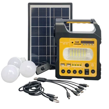 Портативный Солнечный генератор Мощностью 6 Вт, мини-панель для наружного питания, комплект для зарядки аккумулятора, Светодиодная система освещения с 3 лампочками Изображение