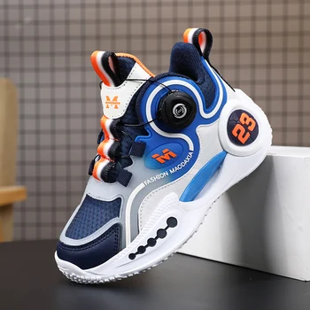 2023 Новая спортивная обувь для мальчиков-подростков, Черные синие баскетбольные кроссовки, дизайнерские баскетбольные ботинки для мальчиков, молодежные нескользящие баскетбольные кроссовки Изображение