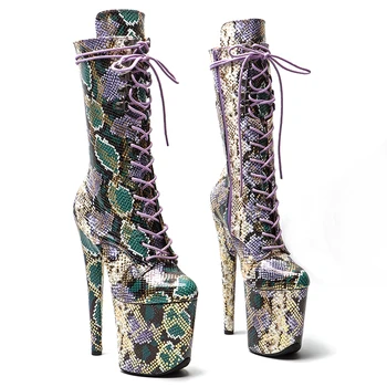 Leecabe, Женская платформа со змеиным верхом 20 см/8 дюймов, Обувь для дискотеки и вечеринок на высоком каблуке, ботинки для танцев на шесте Изображение