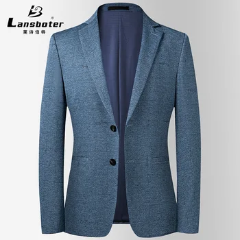 Lansboter/ синий весенне-осенний новый мужской костюм, пальто, тонкий деловой строгий пиджак с рисунком в клетку Изображение
