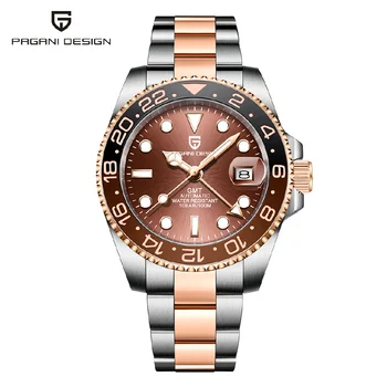 Новые Мужские механические наручные часы PAGANI DESIGN, лидирующий бренд, сапфировое стекло, часы GMT, водонепроницаемые 100 м, керамический безель, Автоматические часы Изображение