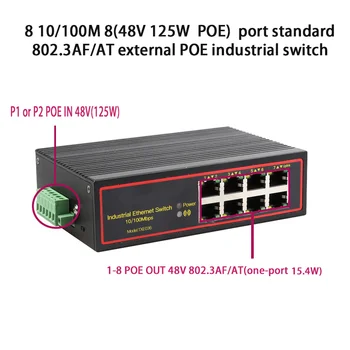 Стандартный коммутатор POE стандарта 802.3AF/AT 48 OUT/48V, промышленный коммутатор POE Ethernet с 8 портами 10/100 Мбит/с Изображение