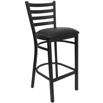 Черный металлический барный стул для ресторана с лестничной спинкой Изображение